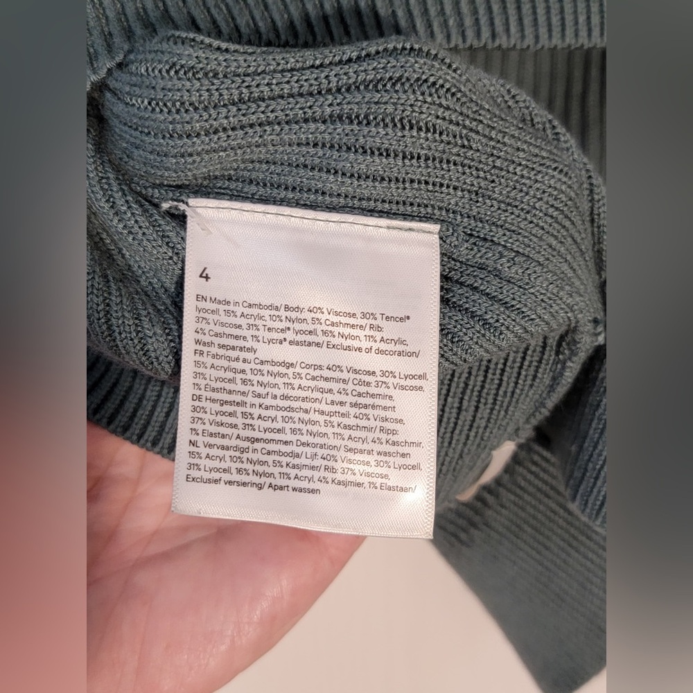 Lululemon Reversible Crossover Sweater•Knit Merino Wool•Medium Forest Green•Sz 4 - Picture 7 of 16